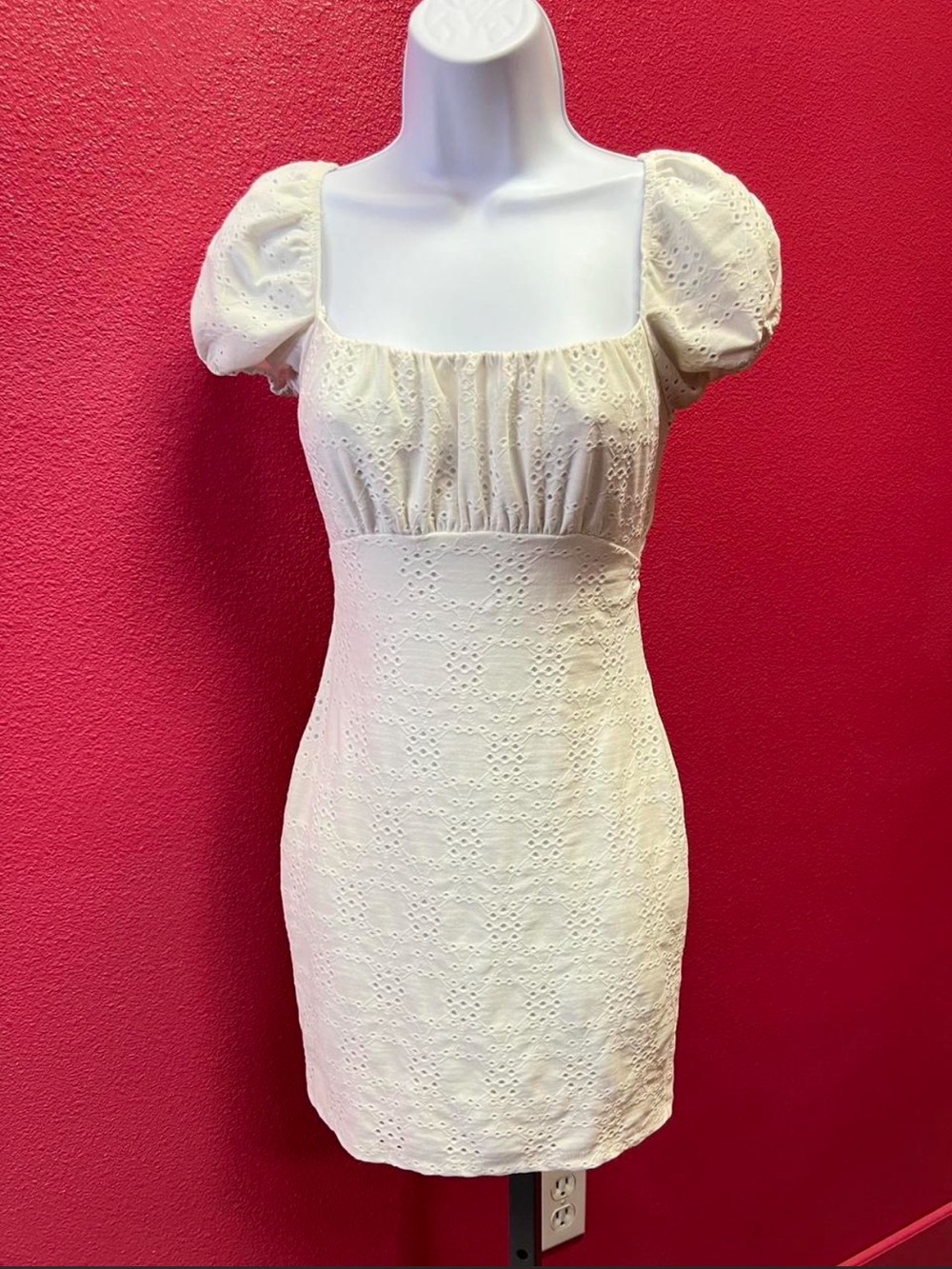 Windsor White Eyelet Puff-Sleeve Mini Dress